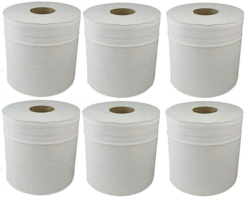 6 Pack White Centrefeed Rolls - 2-Ply Recycled Kitchen Paper (70m Each)