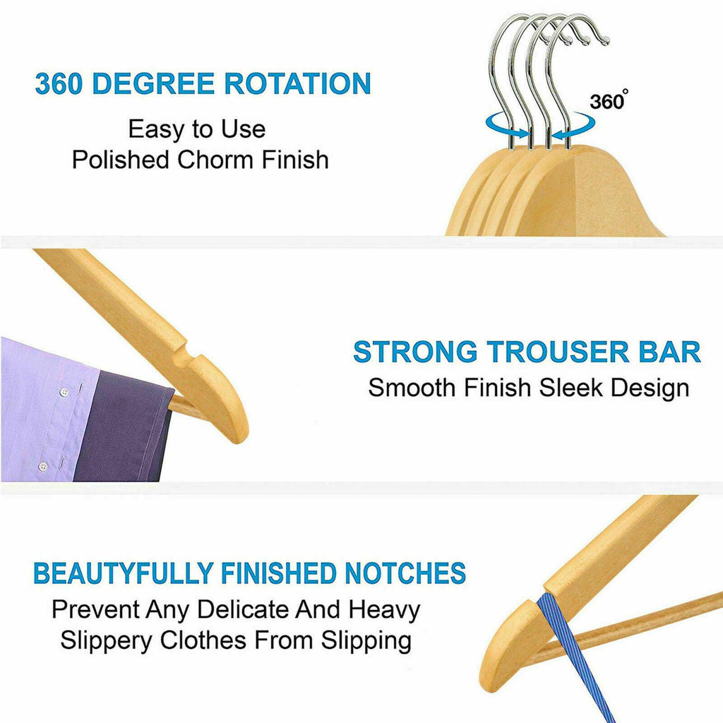 X20 WOODEN COAT HANGERS SUIT GARMENT CLOTHES